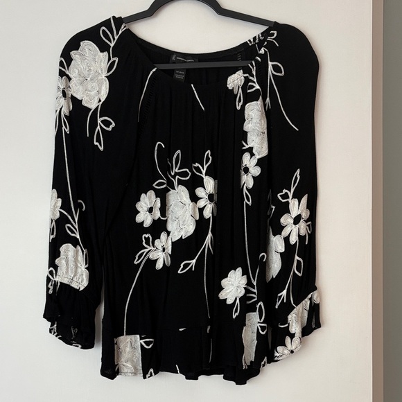 INC International Concepts Tops - INC International Concepts Black Blouse with White Floral Design